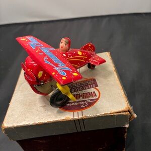 Vintage TRAINING PLANE Wind Up Tin Toy / China